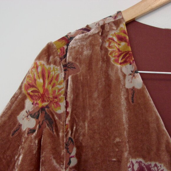 Velvet Floral Mini Dress Floral Boho Babydoll V-neck Burn Out Flowy Size Small - Picture 5 of 14